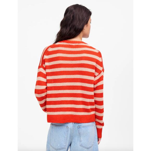 Madewell Linen Drop Shoulder Sweater Bright Flame Striped Nautical Small - Picture 3 of 14